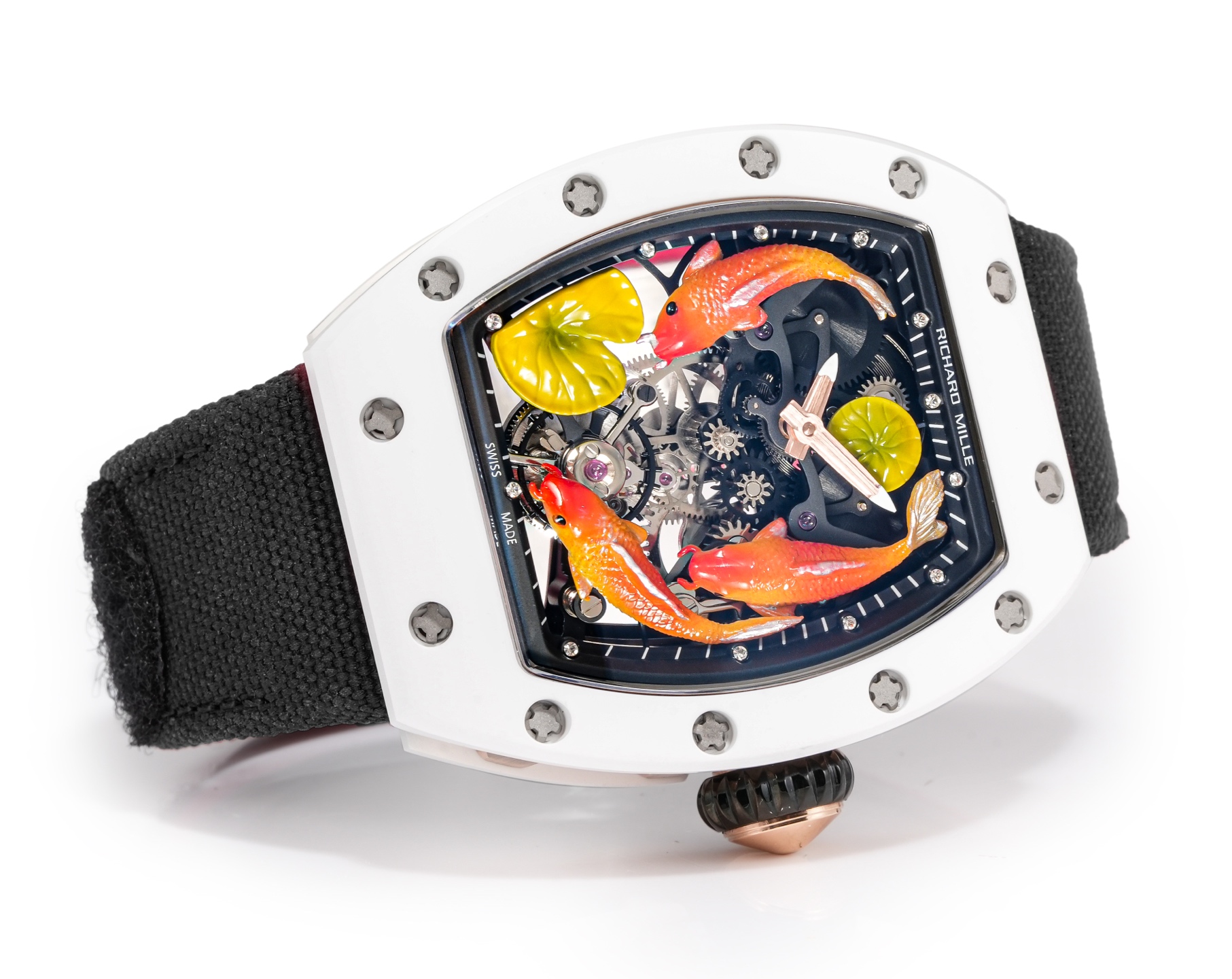 Richard Mille RM 026 Tourbillon Koi Fish white case, black bezel / dial, black strap 40mm Women's Mechanical