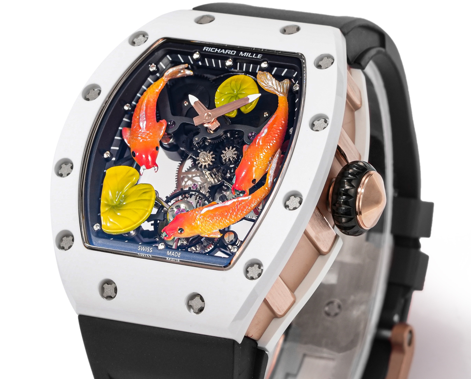 Richard Mille RM 053-01 Pablo Mac Donough white titanium case, black bezel / dial, black rubber strap with multicolor koi dial 45mm Men's Mechanical