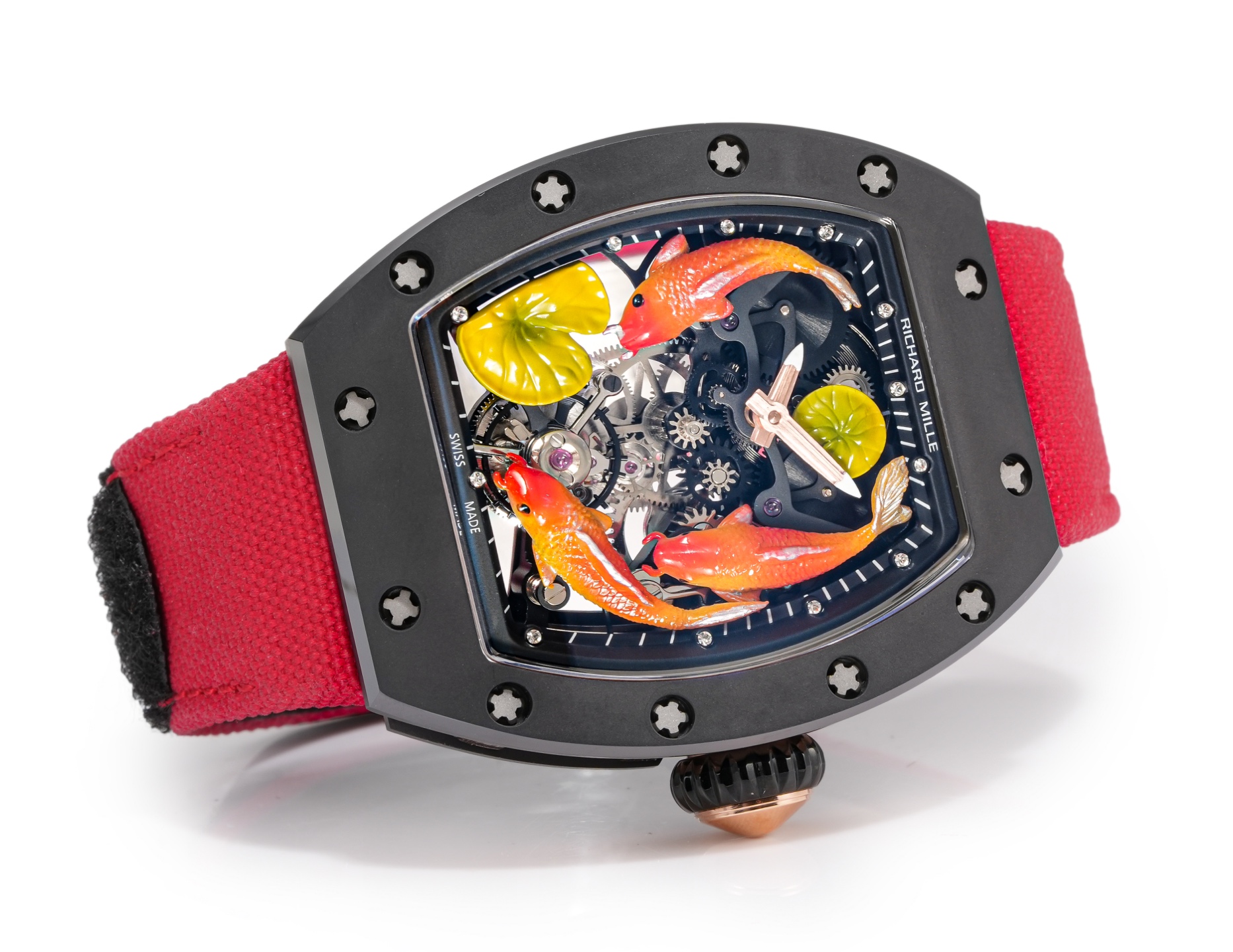 Richard Mille RM 56-02 Sapphire Tourbillon black case / bezel, skeleton dial, red strap 50mm Men's Mechanical