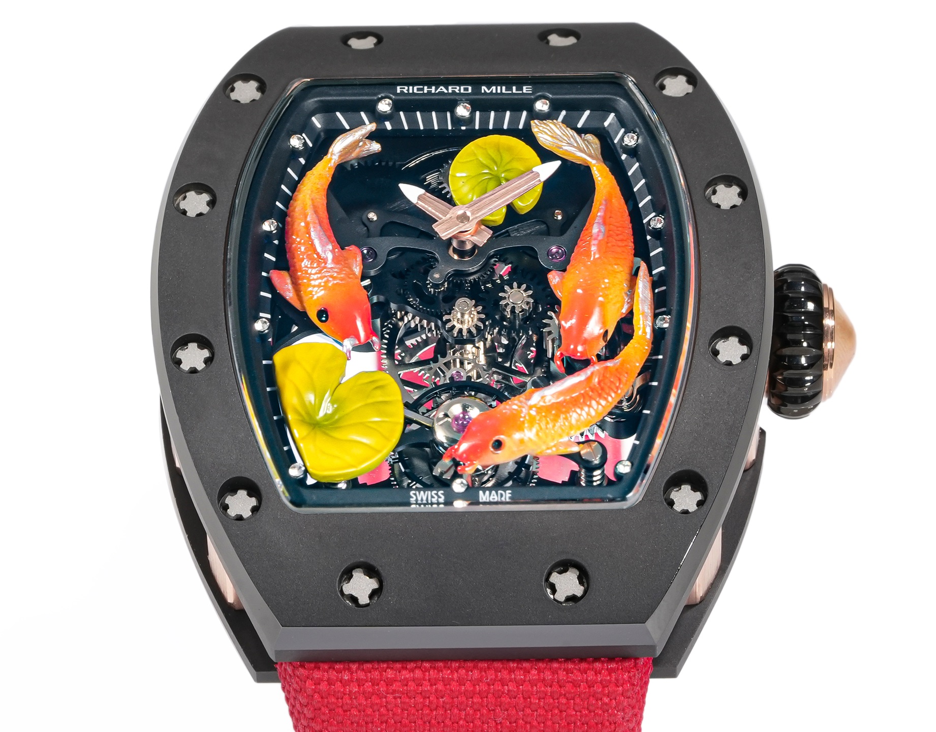 Richard Mille RM 56-02 Sapphire Tourbillon black case / bezel, skeleton dial, red strap 50mm Men's Mechanical