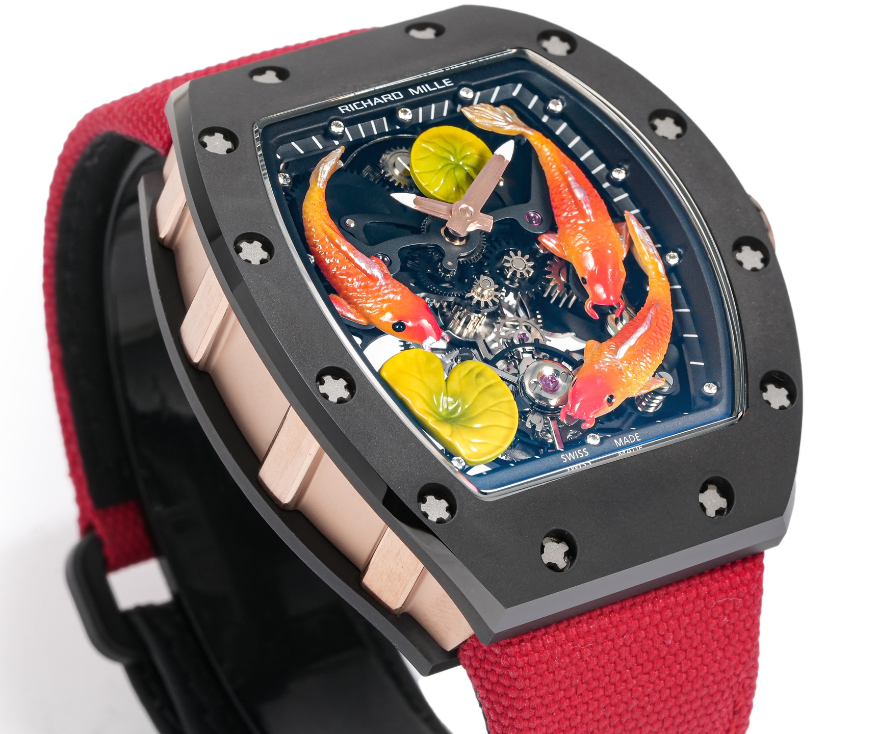 Richard Mille RM 56-02 Sapphire Tourbillon black case / bezel, skeleton dial, red strap 50mm Men's Mechanical