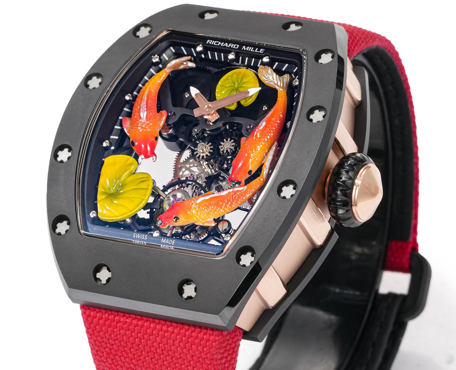 Richard Mille RM 56-02 Sapphire Tourbillon black case / bezel, skeleton dial, red strap 50mm Men's Mechanical