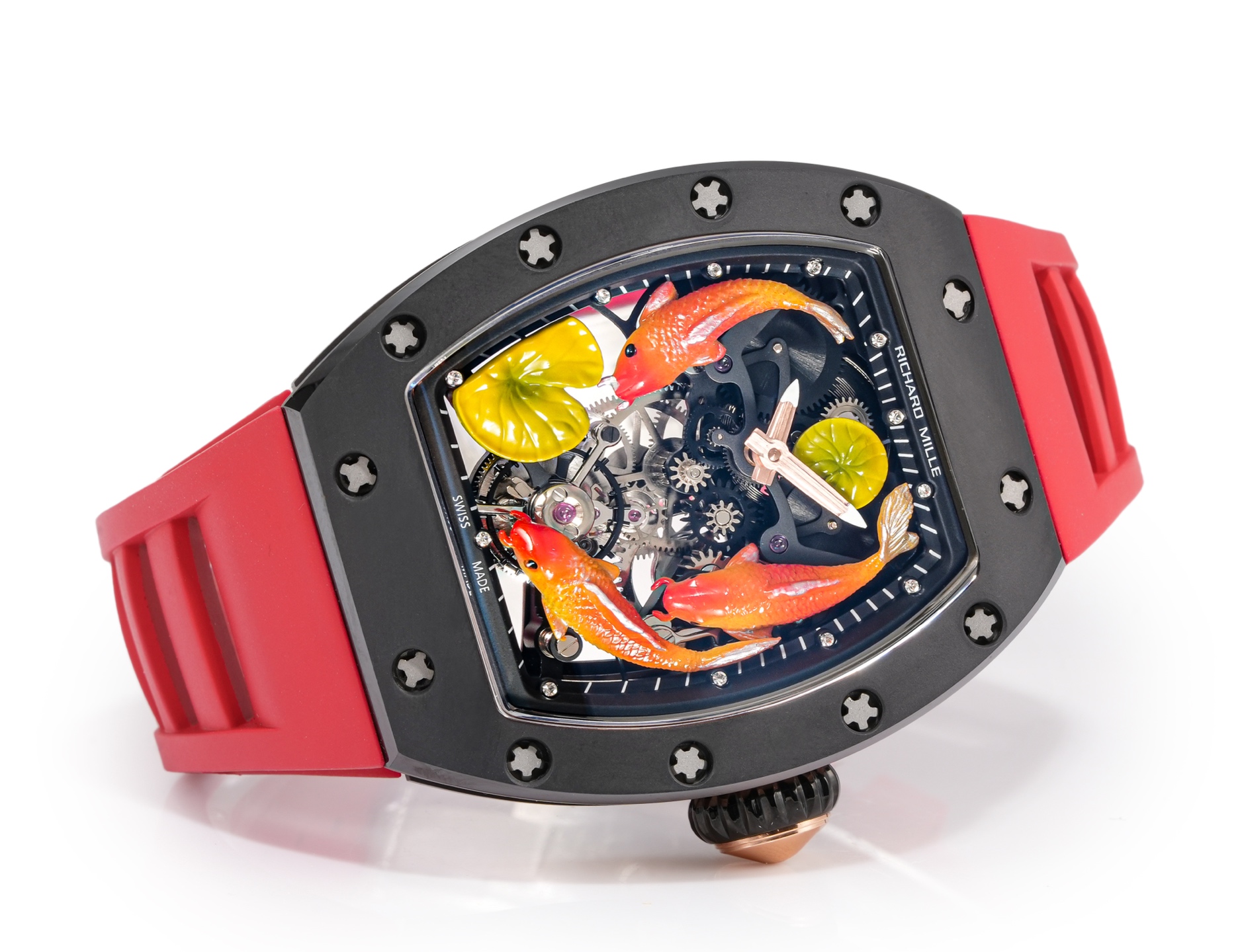 Richard Mille RM 68-01 Tourbillon Cyril Kongo black case, black bezel, multicolor skeleton dial, red strap 42.7mm Men's Manual-winding Tourbillon