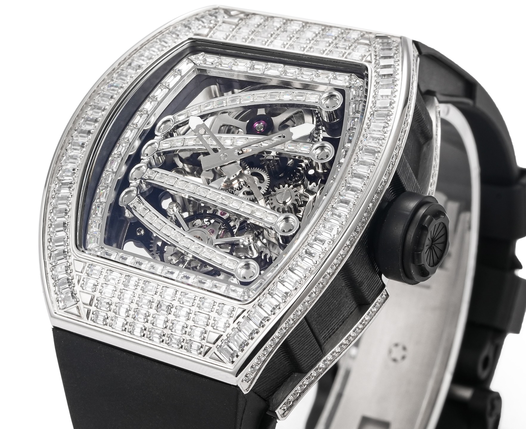Richard Mille RM 59-01 White diamond-set case, bezel and skeleton dial, black strap 33mm Men's Manual winding