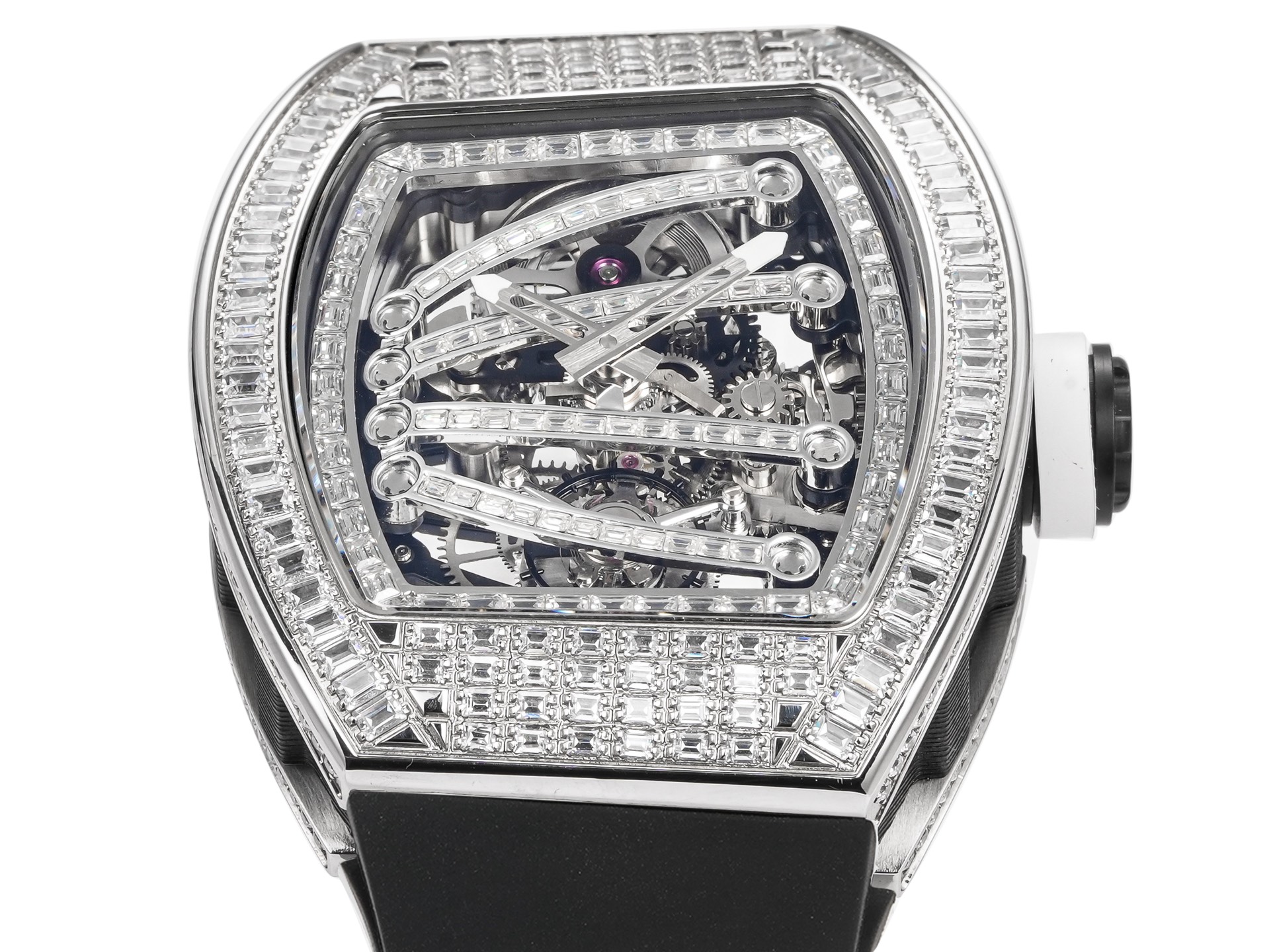 Richard Mille RM 59-01 White diamond-set case, bezel and skeleton dial, black strap 33mm Men's Manual winding