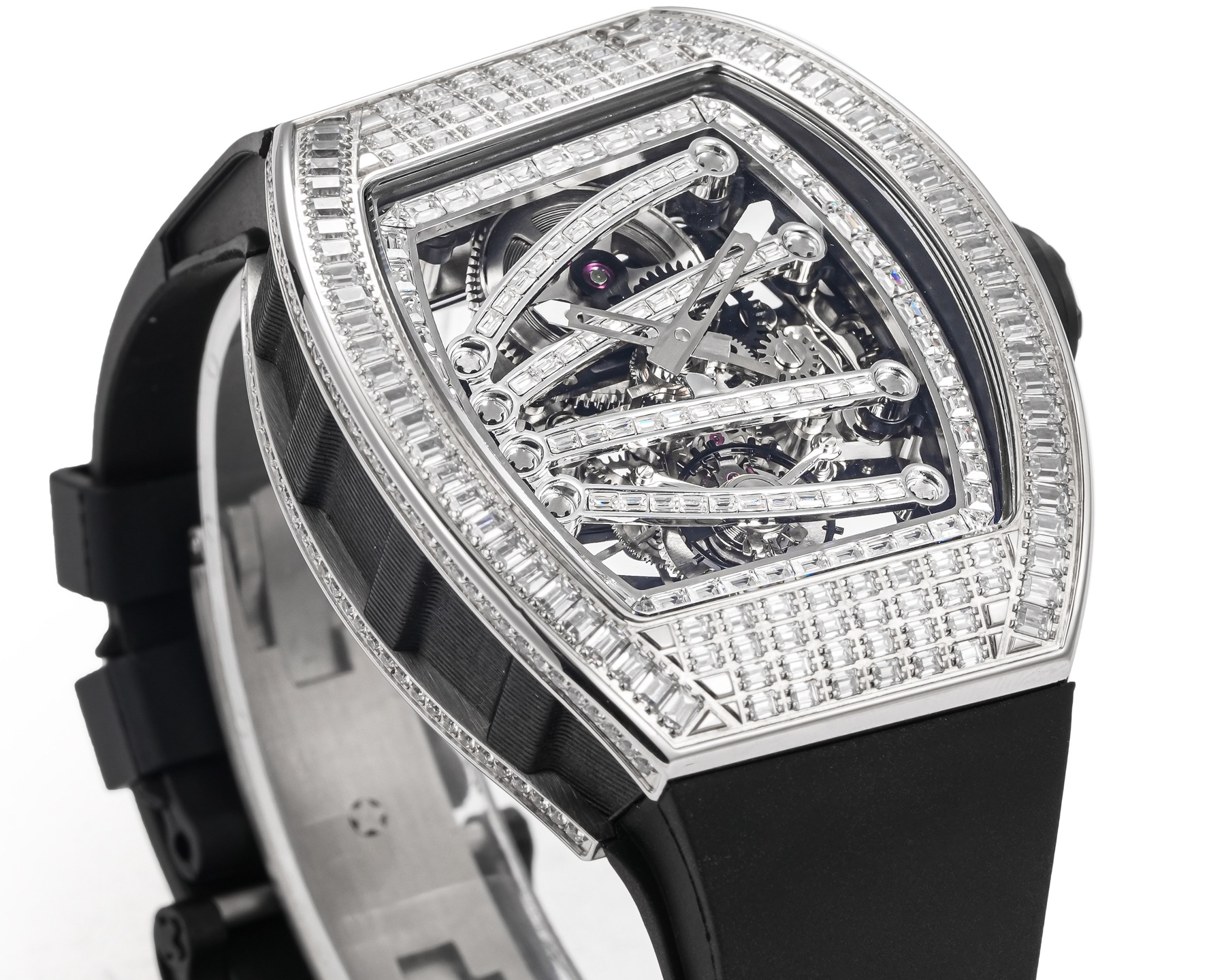 Richard Mille RM 59-01 White diamond-set case, bezel and skeleton dial, black strap 33mm Men's Manual winding