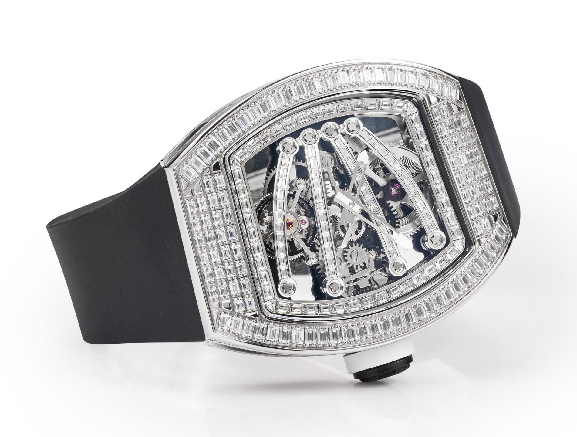 Richard Mille RM 59-01 White diamond-set case, bezel and skeleton dial, black strap 33mm Men's Manual winding