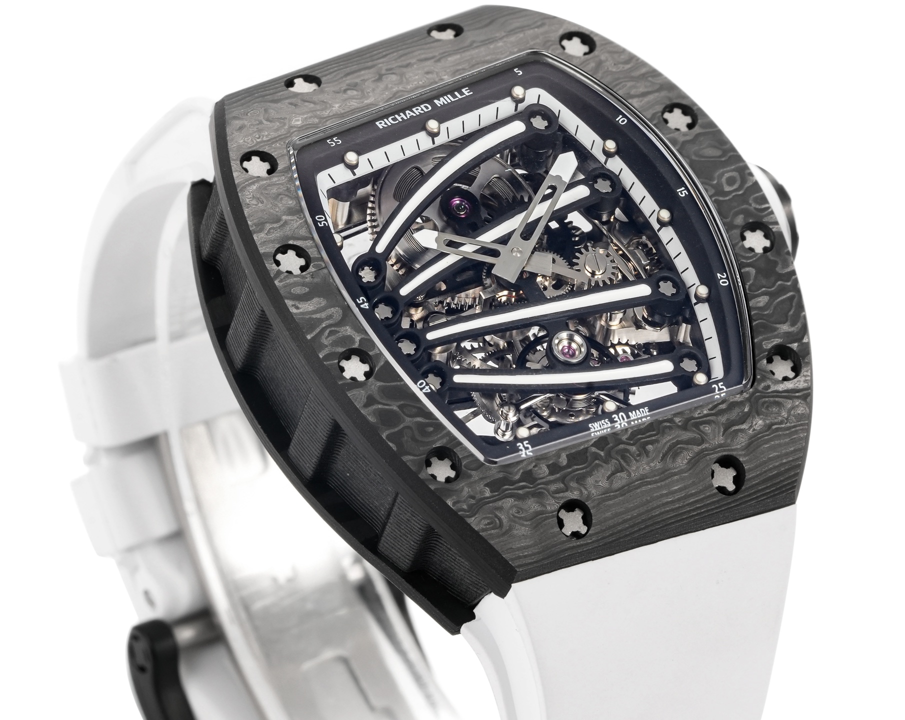 Richard Mille RM 59-01 Tourbillon Yohan Blake black carbon case, skeleton dial, white rubber strap 50mm Men's Mechanical