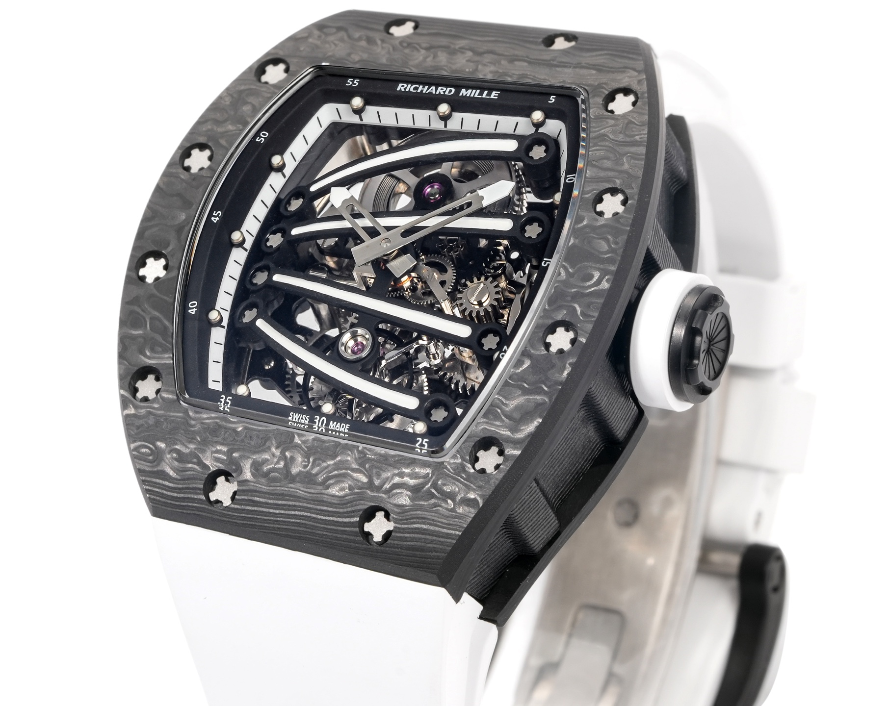 Richard Mille RM 59-01 Tourbillon Yohan Blake black carbon case, skeleton dial, white rubber strap 50mm Men's Mechanical