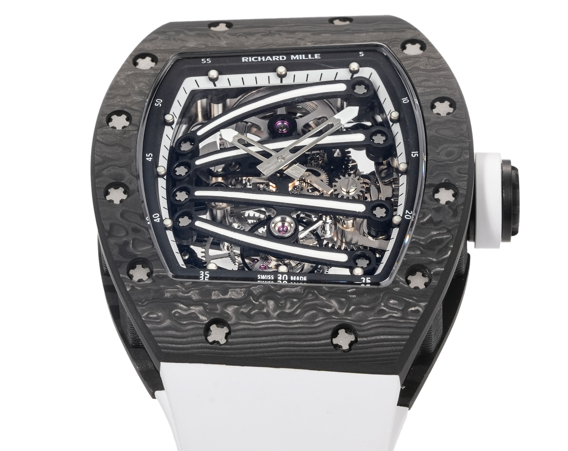 Richard Mille RM 59-01 Tourbillon Yohan Blake black carbon case, skeleton dial, white rubber strap 50mm Men's Mechanical