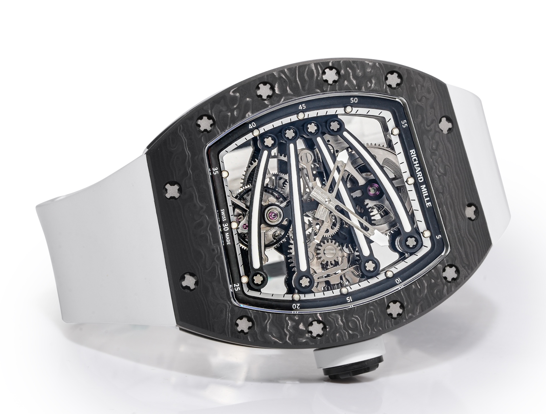 Richard Mille RM 59-01 Tourbillon Yohan Blake black carbon case, skeleton dial, white rubber strap 50mm Men's Mechanical