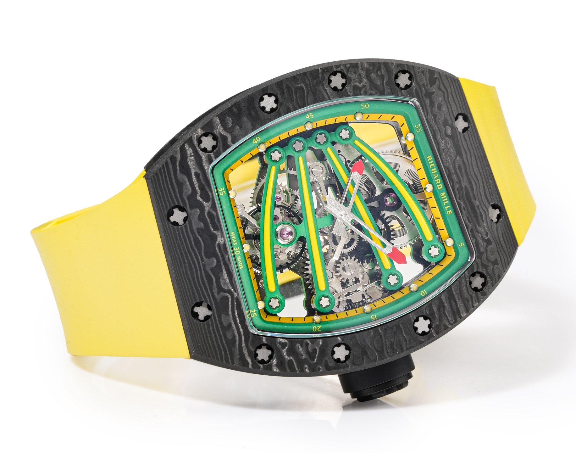 Richard Mille RM 59-01 Tourbillon Yohan Blake black case and bezel, green / yellow dial accents, yellow strap 50mm Men's Manual Winding