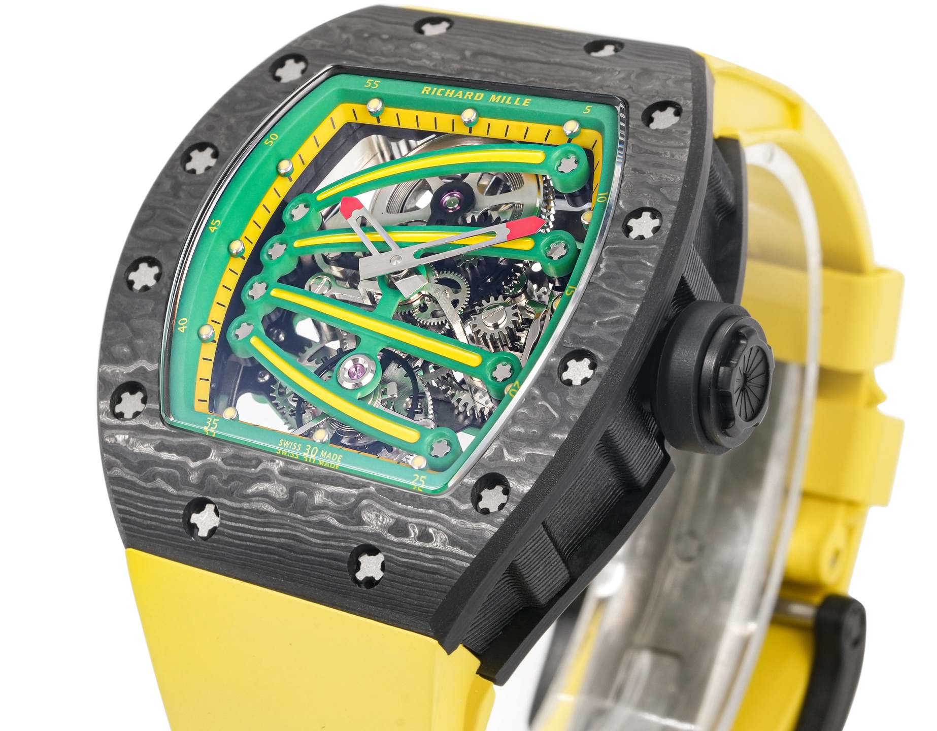 Richard Mille RM 59-01 Tourbillon Yohan Blake black case and bezel, green / yellow dial accents, yellow strap 50mm Men's Manual Winding