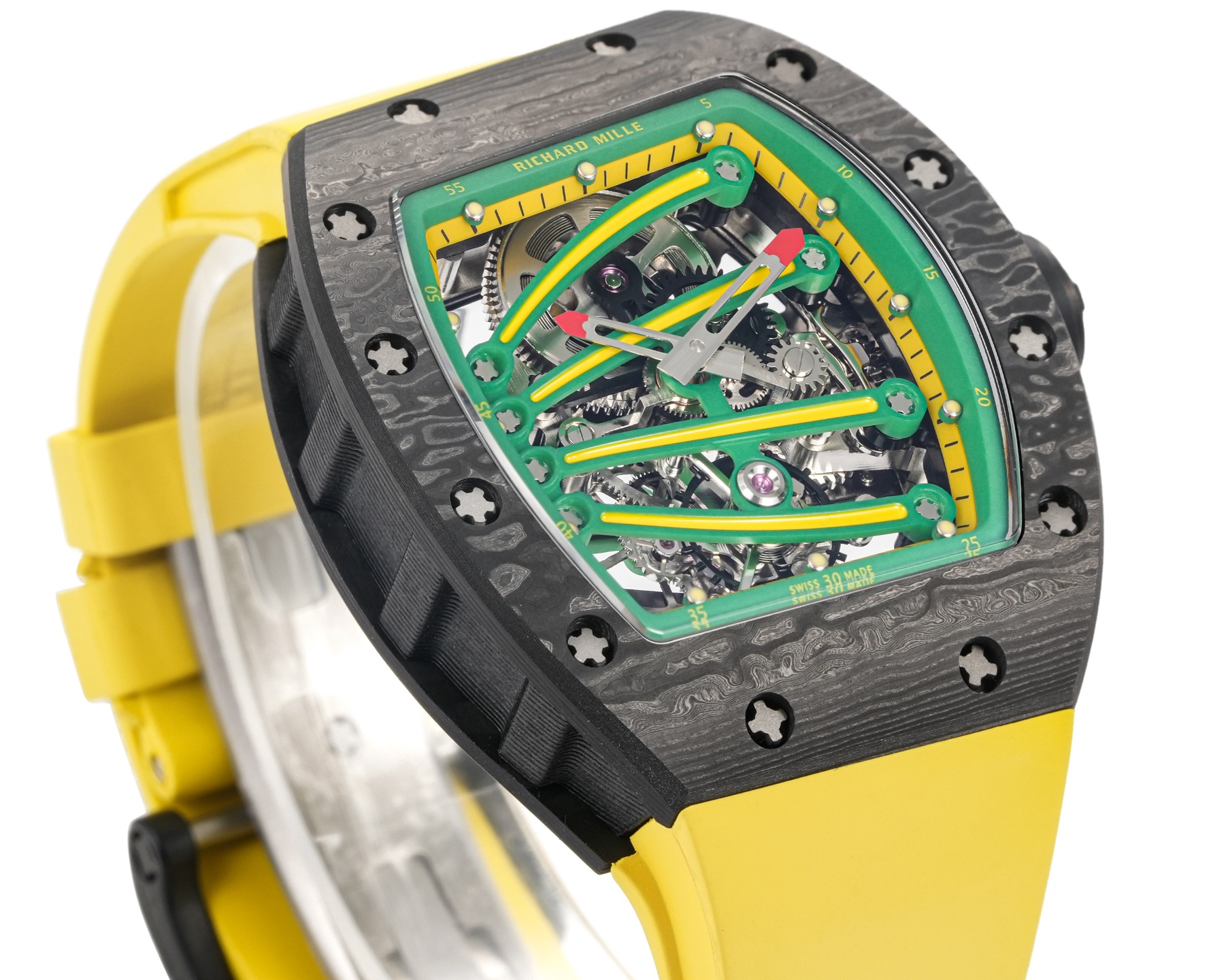 Richard Mille RM 59-01 Tourbillon Yohan Blake black case and bezel, green / yellow dial accents, yellow strap 50mm Men's Manual Winding