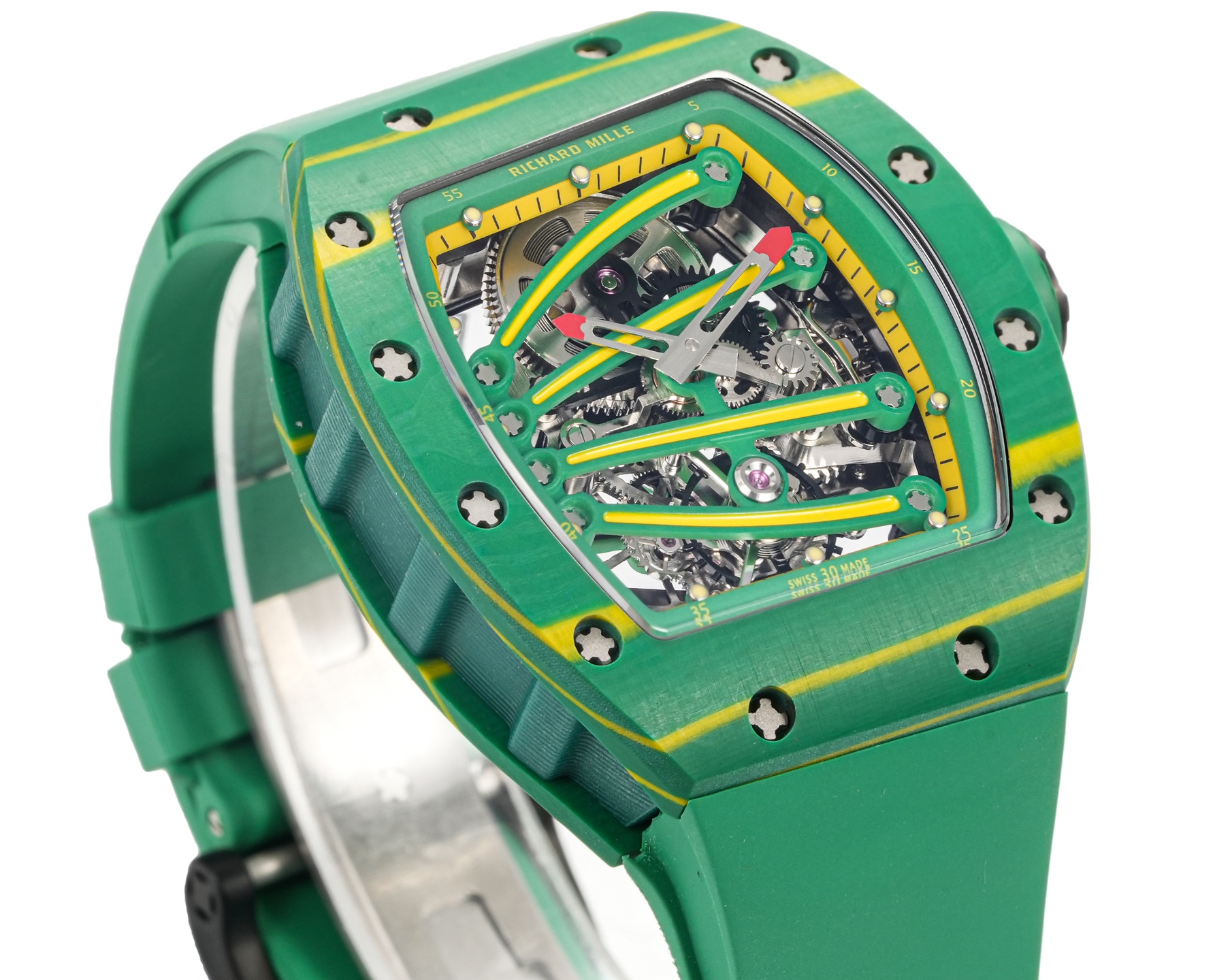 Richard Mille RM 59-01 green case and strap, yellow accents, skeleton dial 50mm Men's Automatic