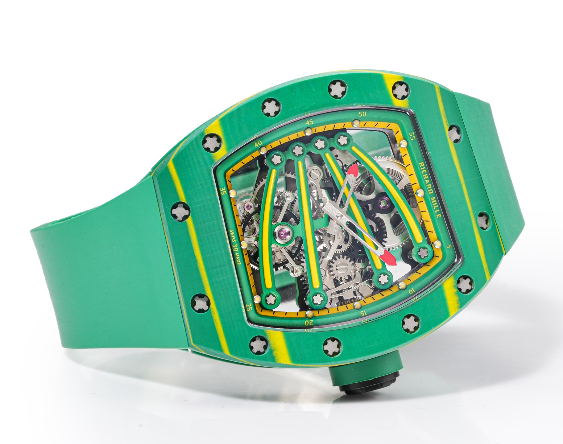 Richard Mille RM 59-01 green case and strap, yellow accents, skeleton dial 50mm Men's Automatic