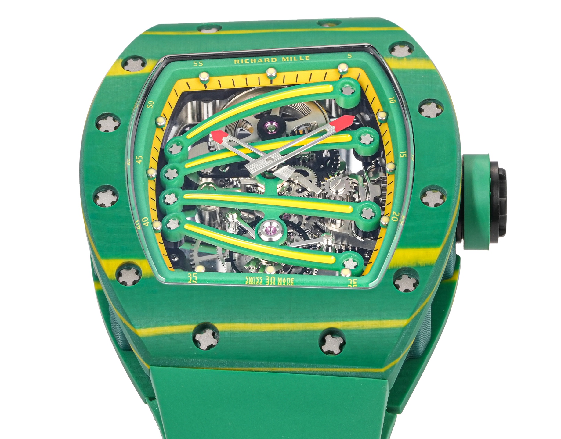 Richard Mille RM 59-01 green case and strap, yellow accents, skeleton dial 50mm Men's Automatic