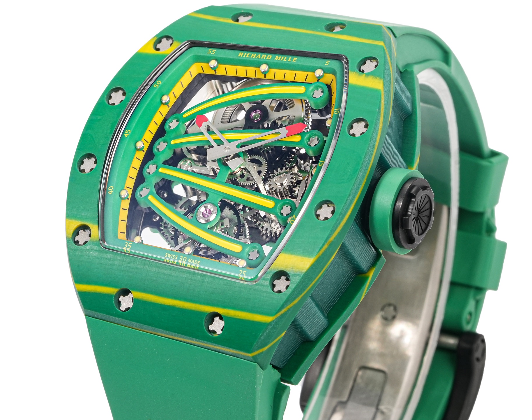 Richard Mille RM 59-01 green case and strap, yellow accents, skeleton dial 50mm Men's Automatic