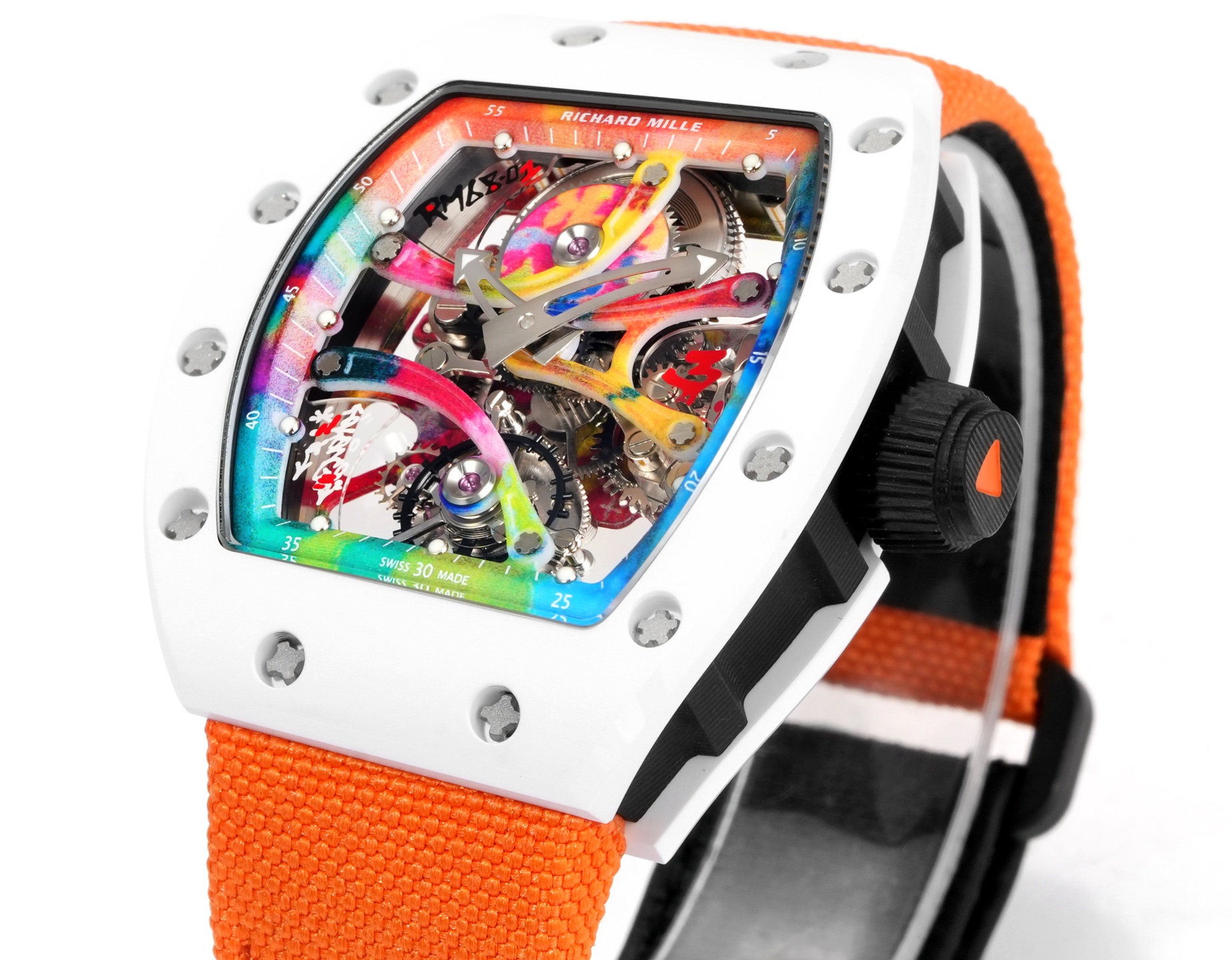 Richard Mille RM68-01 Tourbillon Cyril Kongo white case, rainbow dial, orange strap 47.68mm Men's Manual Winding Tourbillon