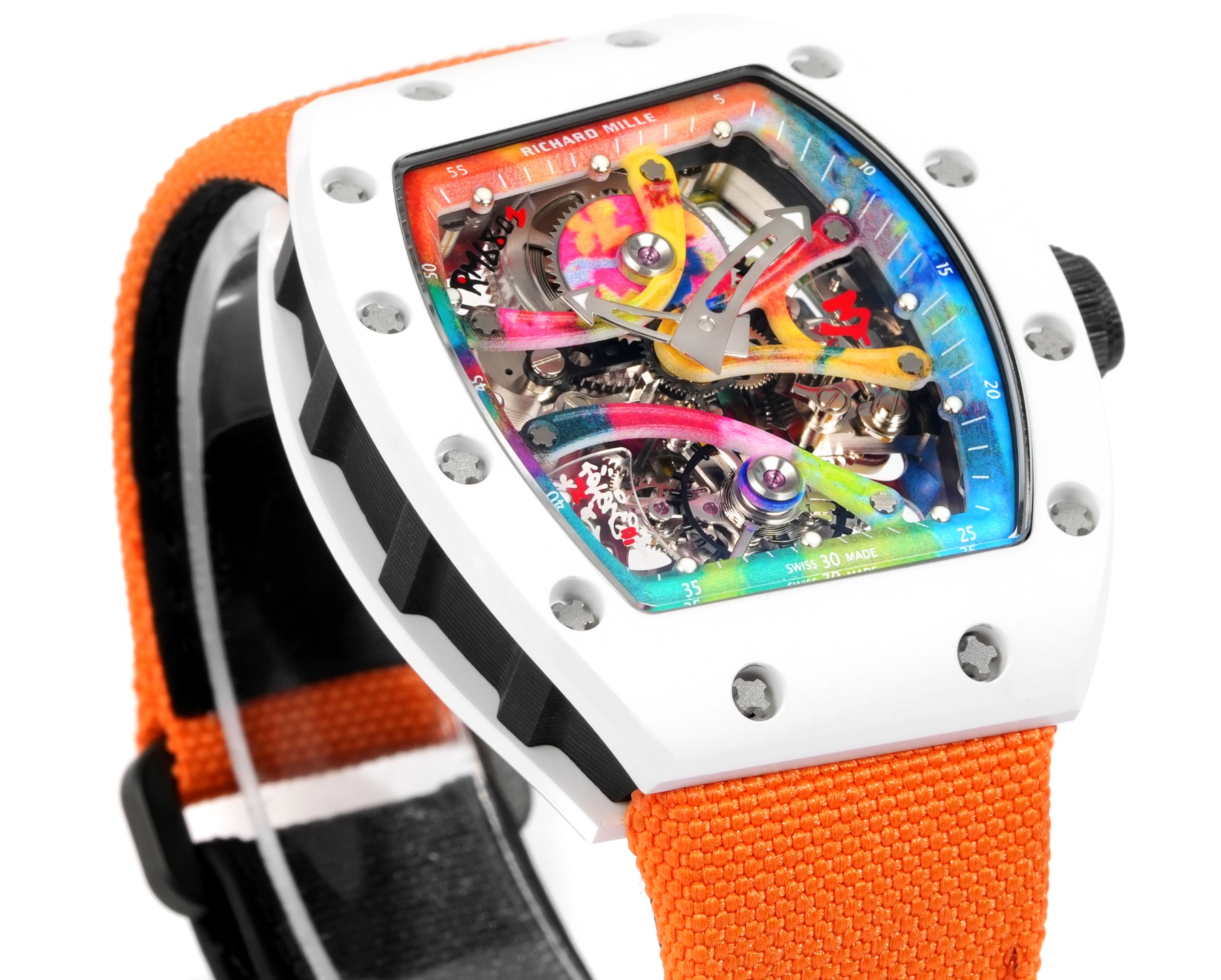 Richard Mille RM68-01 Tourbillon Cyril Kongo white case, rainbow dial, orange strap 47.68mm Men's Manual Winding Tourbillon
