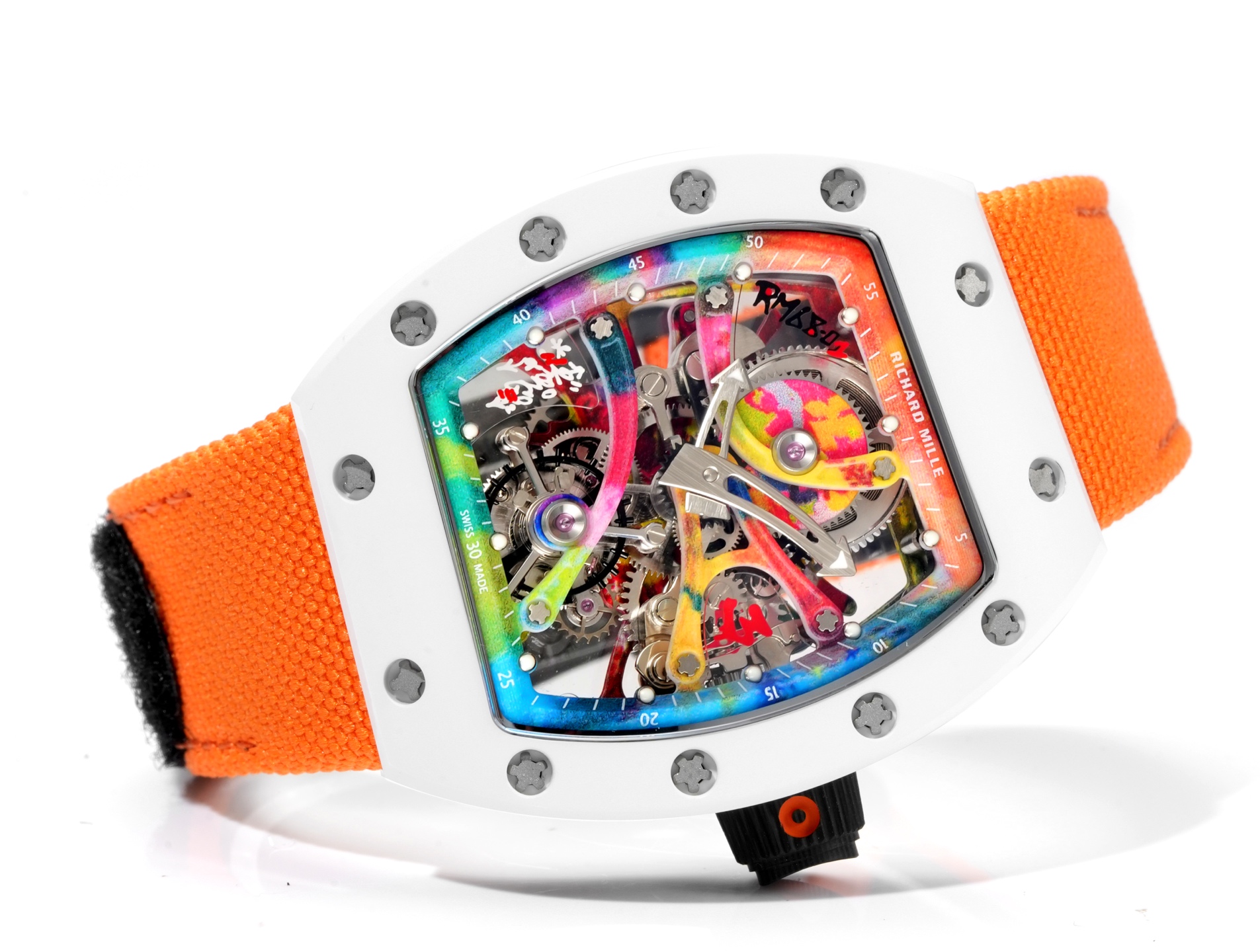 Richard Mille RM68-01 Tourbillon Cyril Kongo white case, rainbow dial, orange strap 47.68mm Men's Manual Winding Tourbillon