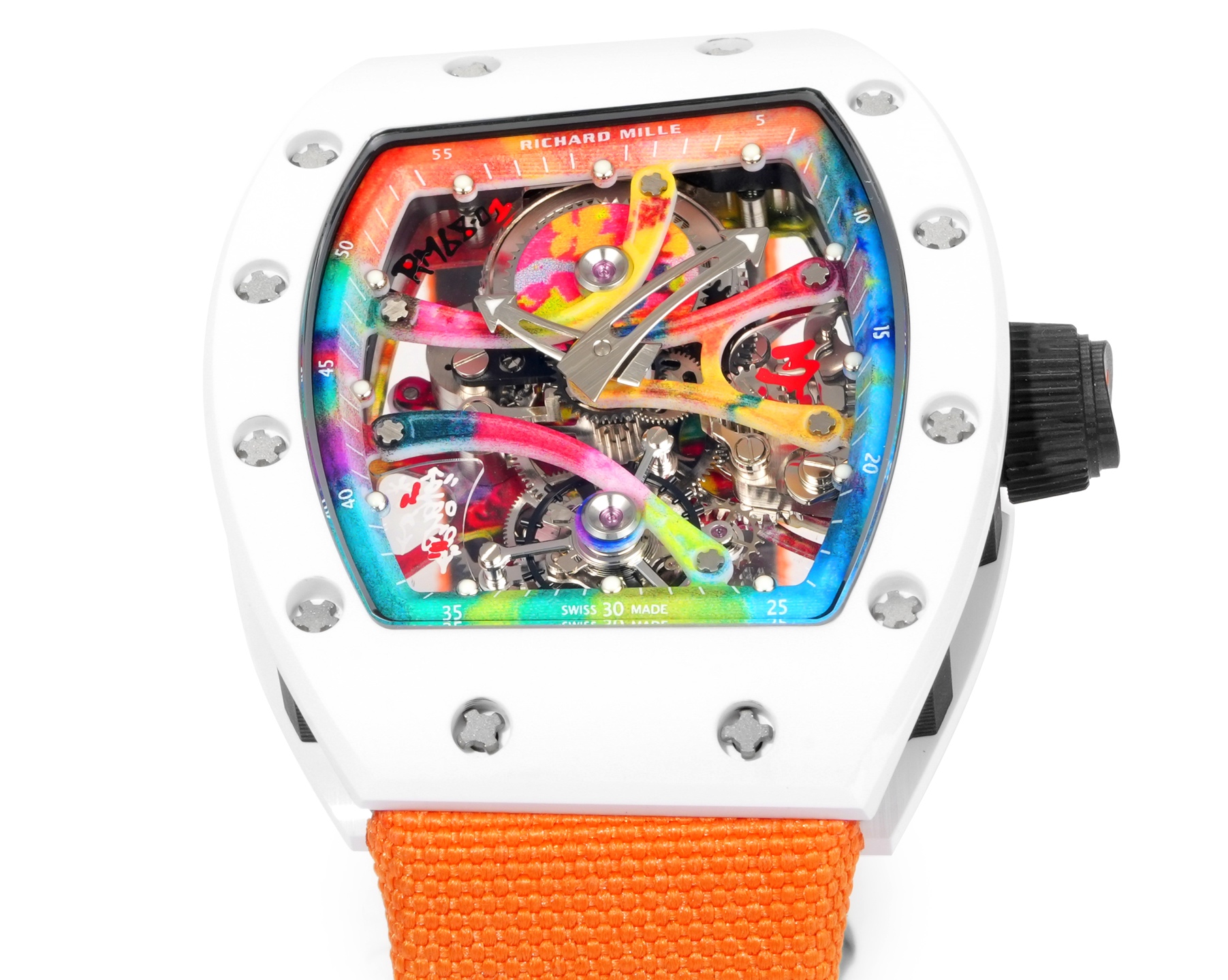 Richard Mille RM68-01 Tourbillon Cyril Kongo white case, rainbow dial, orange strap 47.68mm Men's Manual Winding Tourbillon