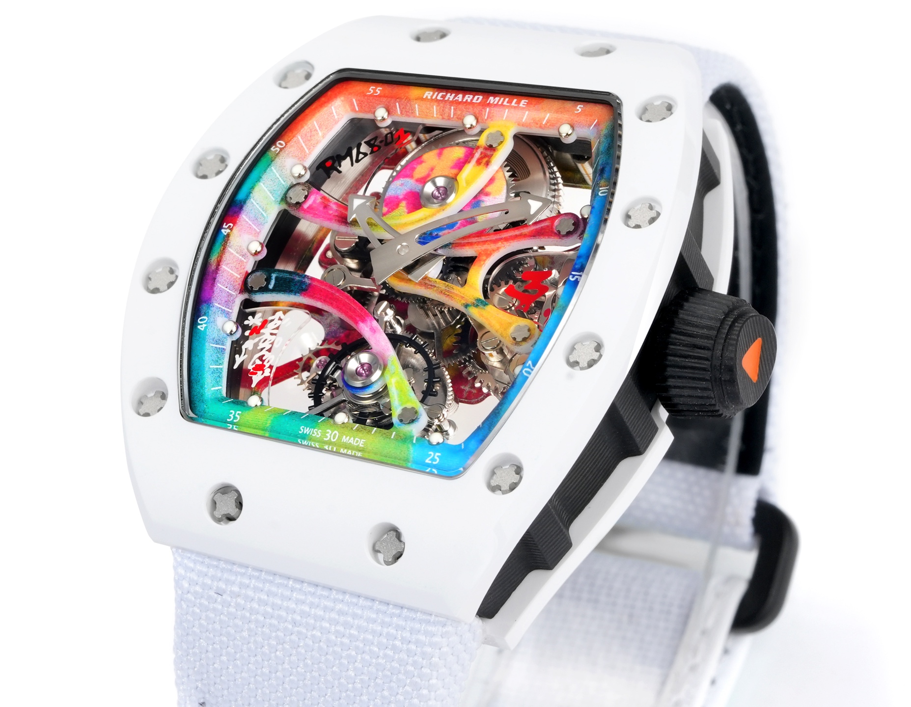 Richard Mille RM 68-01 Tourbillon Cyril Kongo white case, rainbow bezel, multicolor dial, white strap 42.7mm Men's Manual Wind Tourbillon