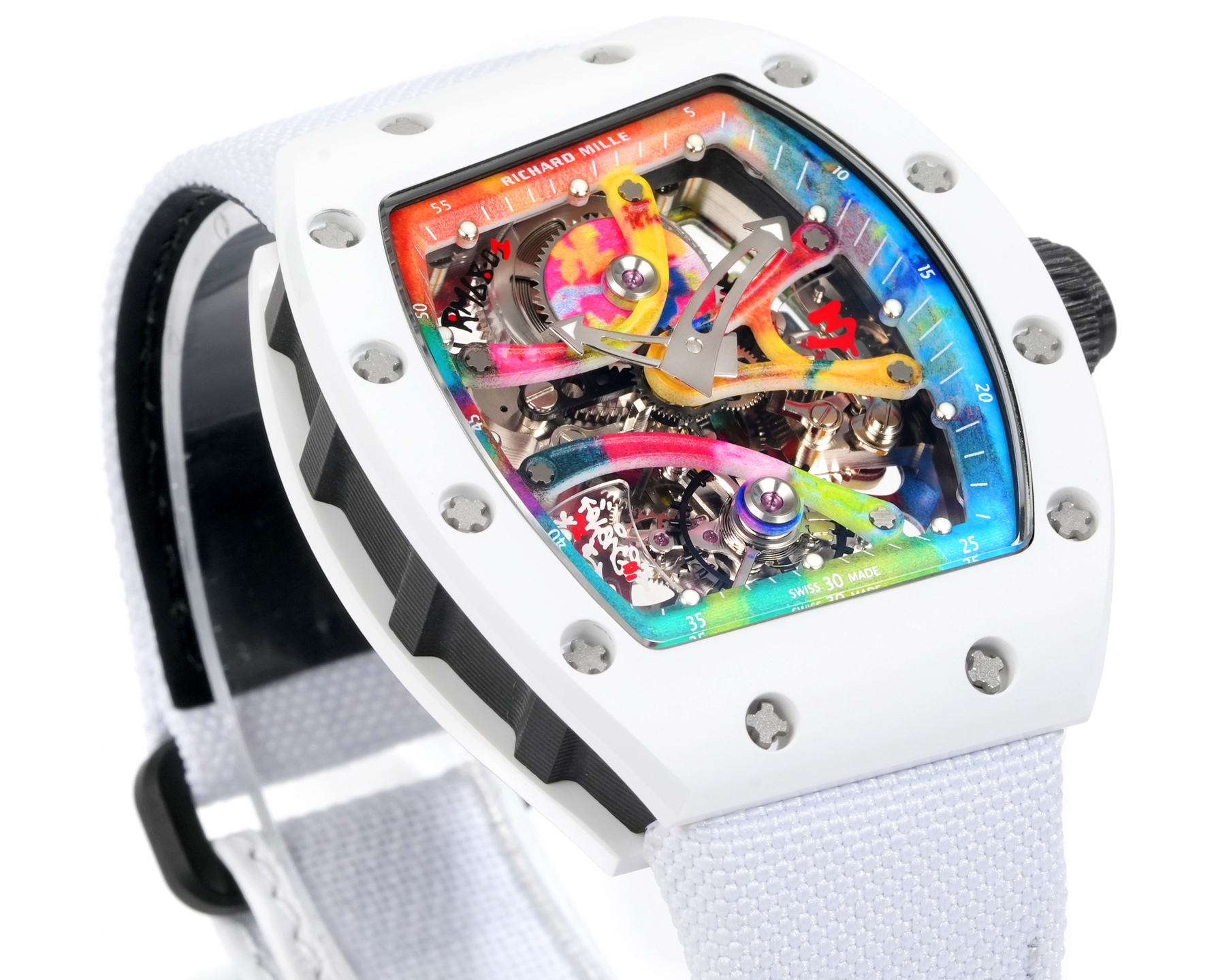 Richard Mille RM 68-01 Tourbillon Cyril Kongo white case, rainbow bezel, multicolor dial, white strap 42.7mm Men's Manual Wind Tourbillon