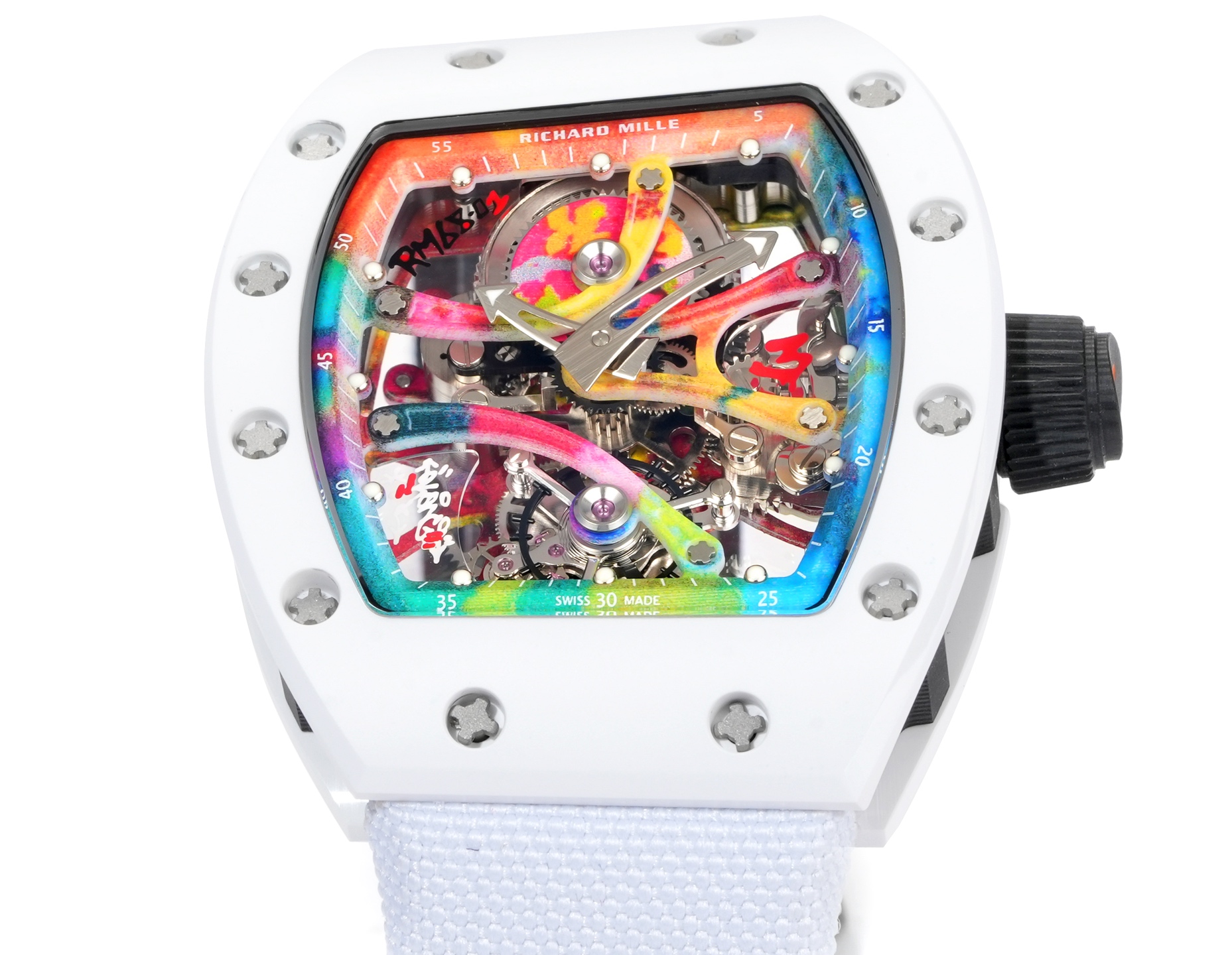 Richard Mille RM 68-01 Tourbillon Cyril Kongo white case, rainbow bezel, multicolor dial, white strap 42.7mm Men's Manual Wind Tourbillon