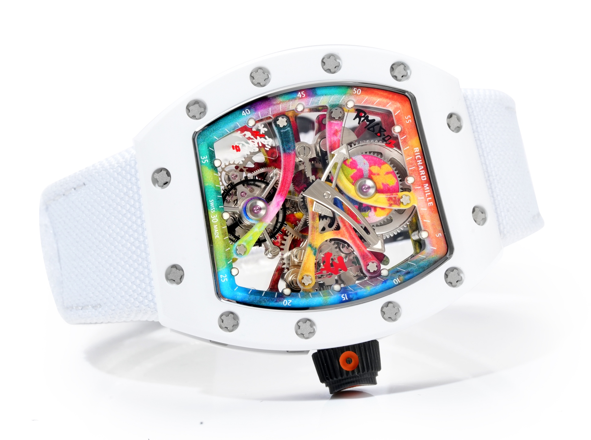 Richard Mille RM 68-01 Tourbillon Cyril Kongo white case, rainbow bezel, multicolor dial, white strap 42.7mm Men's Manual Wind Tourbillon