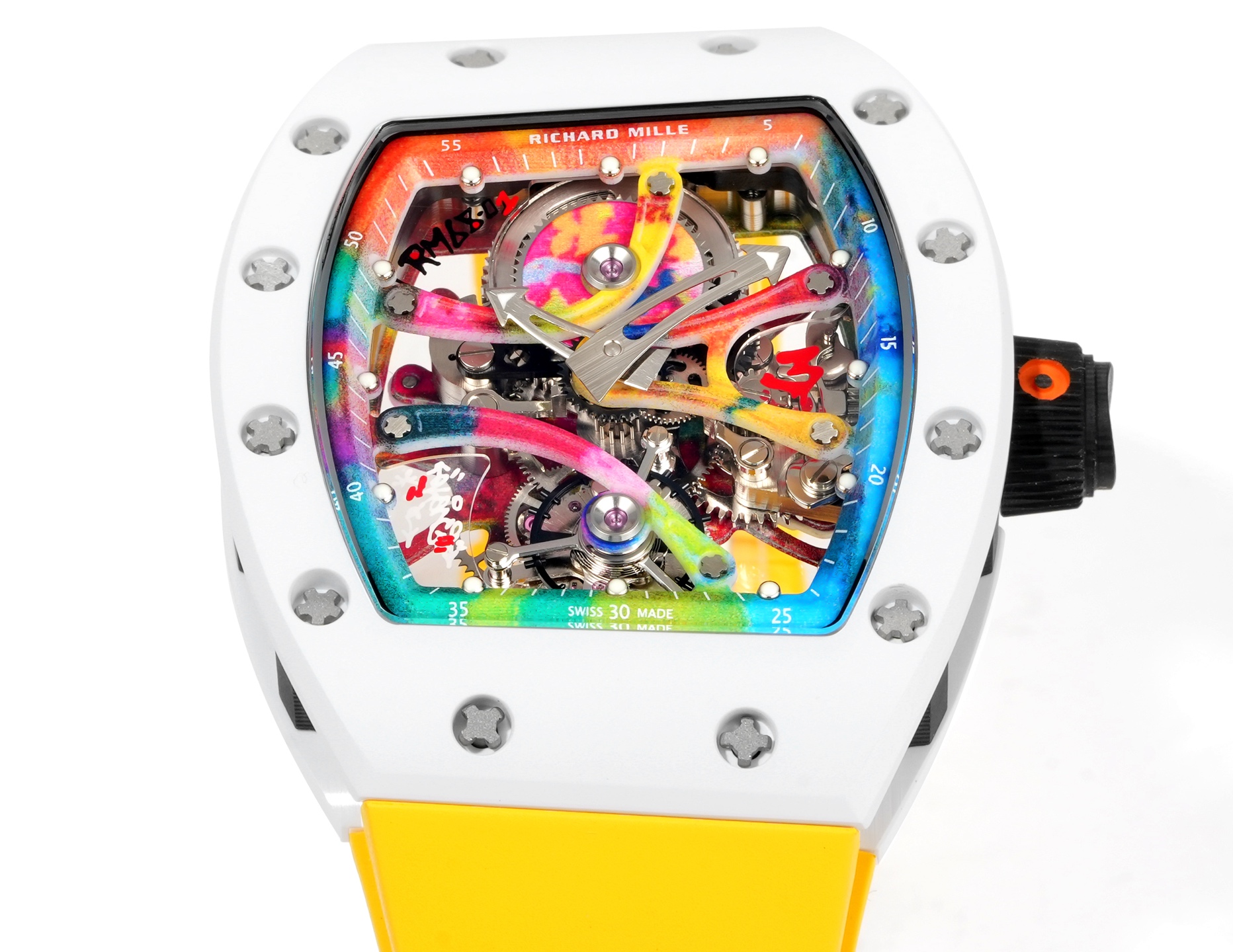 Richard Mille RM 68-01 Cyril Kongo Tourbillon white case, multicolor dial, yellow strap 38.7mm Men's Mechanical