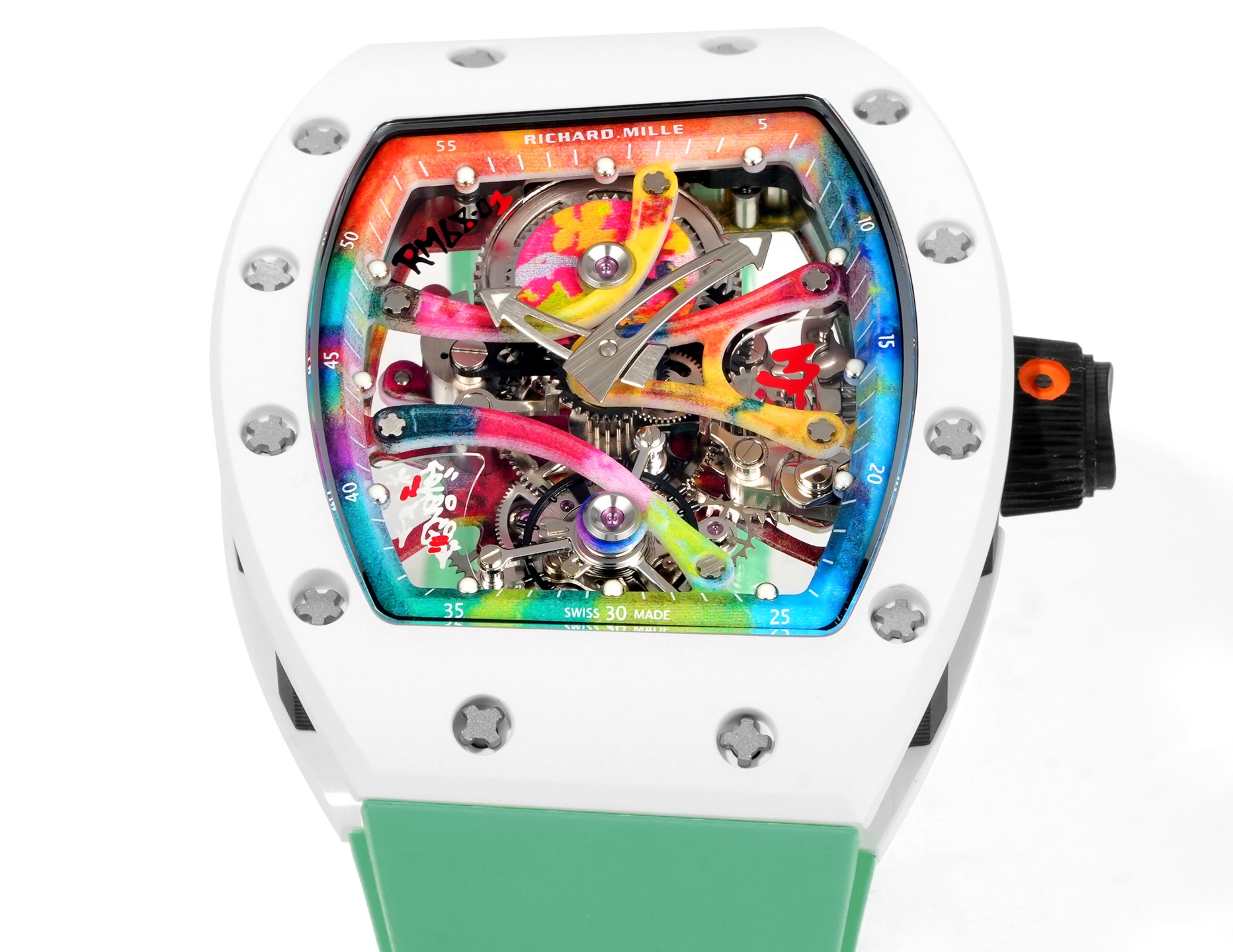 Richard Mille RM 68-01 Tourbillon Cyril Kongo white case, multicolor bezel and dial, green strap 38.7mm Men's Mechanical