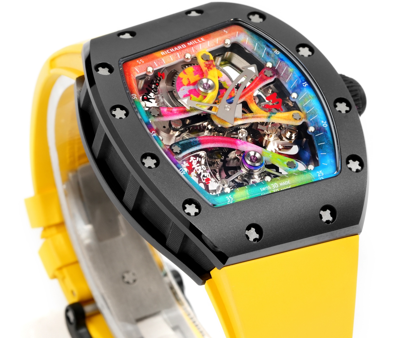 Richard Mille RM 68-01 cassa nera, quadrante arcobaleno, cinturino giallo 42 mm Automatico da uomo