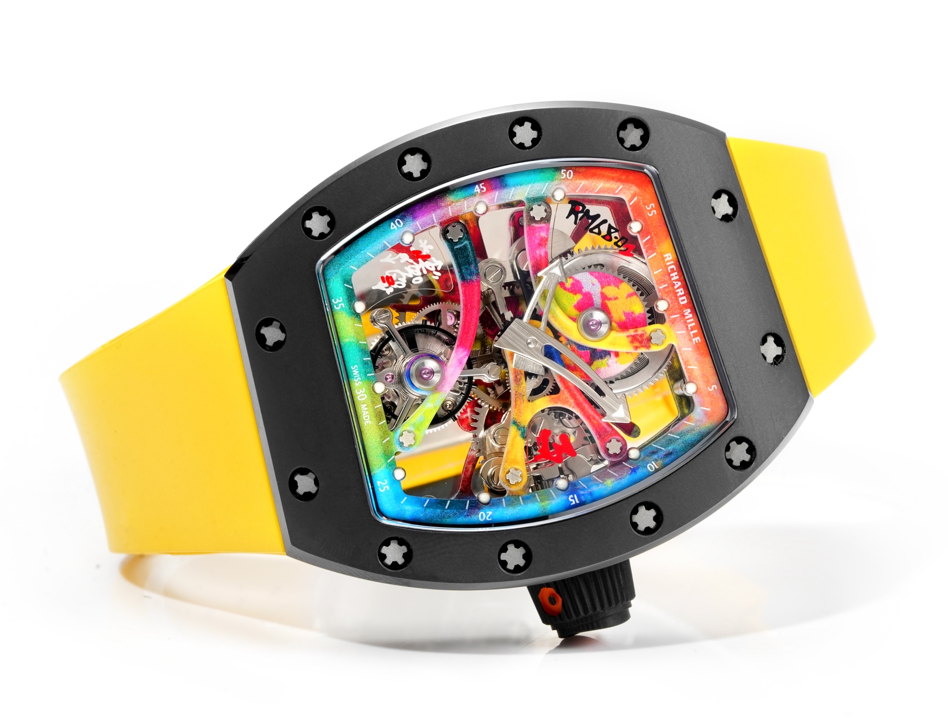 Richard Mille RM 68-01 cassa nera, quadrante arcobaleno, cinturino giallo 42 mm Automatico da uomo