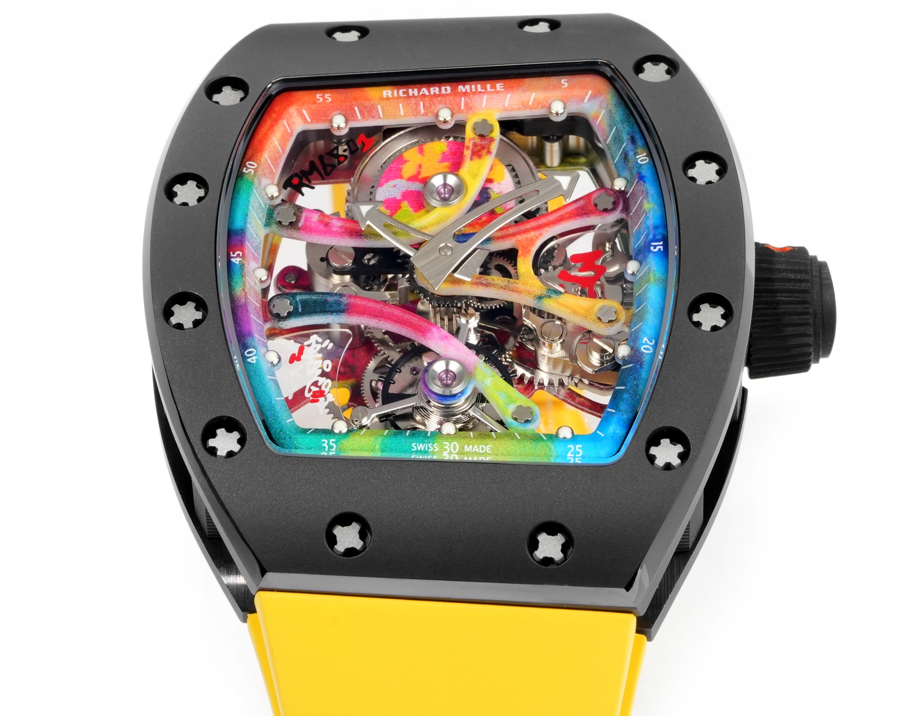 Richard Mille RM 68-01 cassa nera, quadrante arcobaleno, cinturino giallo 42 mm Automatico da uomo