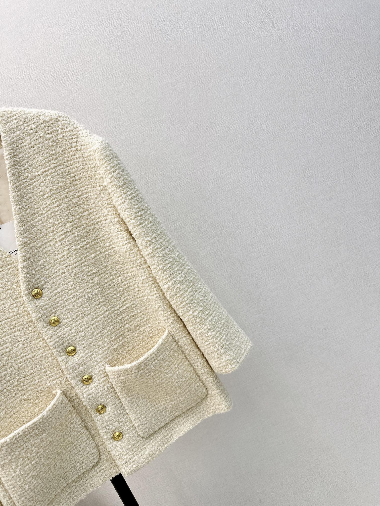 独家首发CE24Ss春夏最新款温柔奶白色V领羊绒毛圈花呢外套yb开发定制最新白月光外套温温柔柔的奶油白色