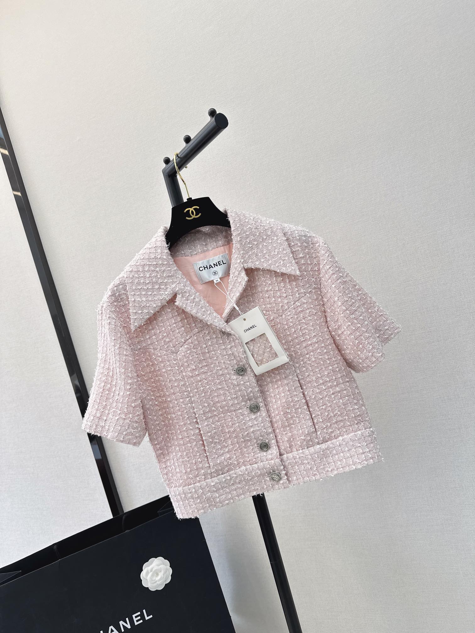 刘诗诗同款C家24Ss春夏最新款减龄粉色编织小短款外套巨显肤白的粉色系上身绝绝子1百分百真丝里衬细节加分