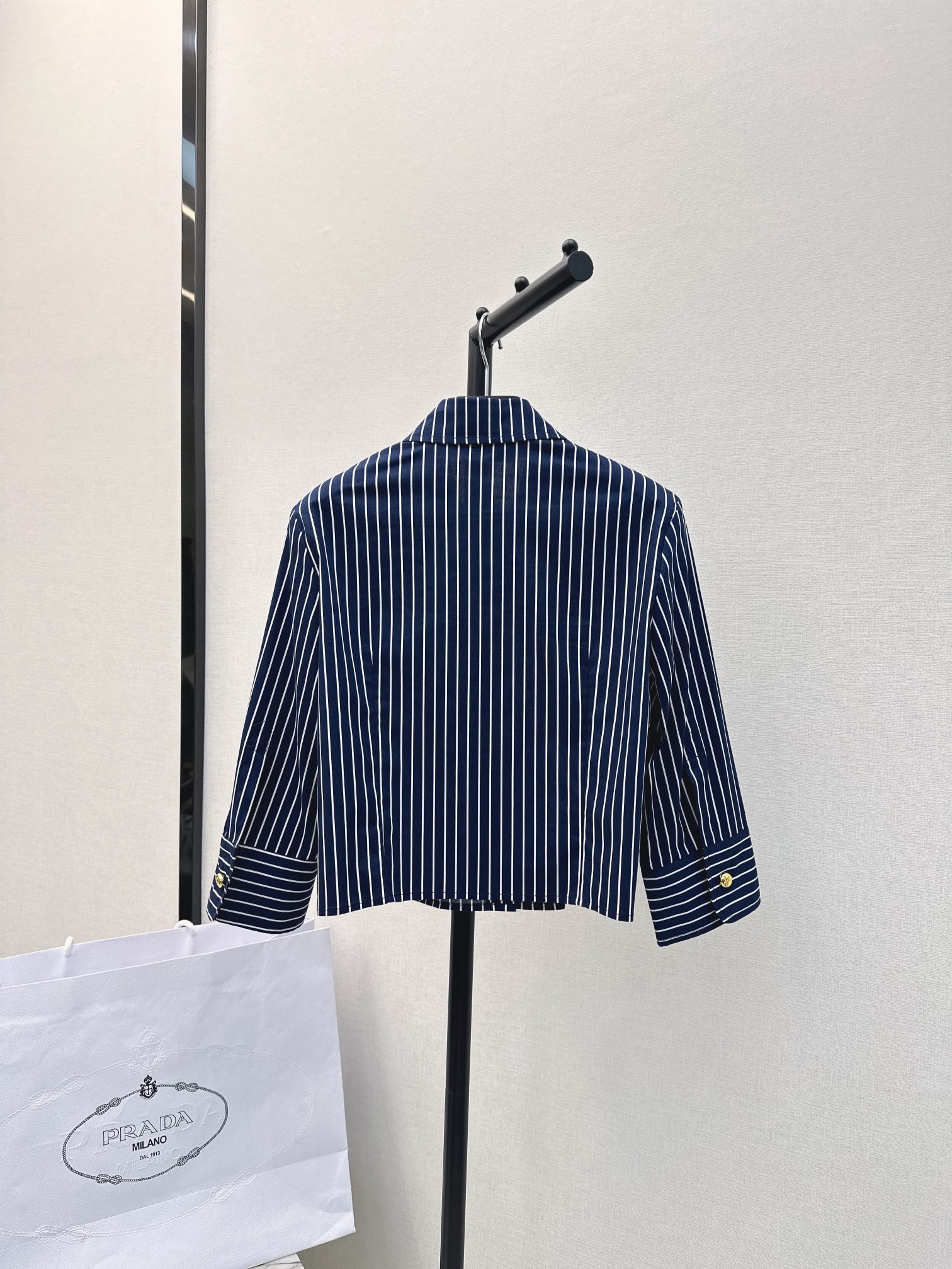 爆单款推荐PD23.4Ss春夏最新款七分袖设计衬衫经典的的蓝白条纹百搭白色系韩剧女主用慵懒风喜欢条纹的不