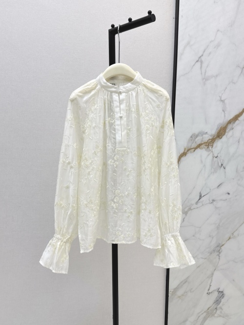 Elegant Embroidered Silk Blend Blouse with Lantern Sleeves - French Vintage Style 1 Elegant Embroidered Silk Blend Blouse with Lantern Sleeves - French Vintage Style