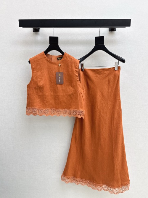Lace Trim Linen Set Sleeveless Top and Midi Skirt Summer Outfit for Women 1 Lace Trim Linen Set Sleeveless Top and Midi Skirt Summer Outfit for Women
