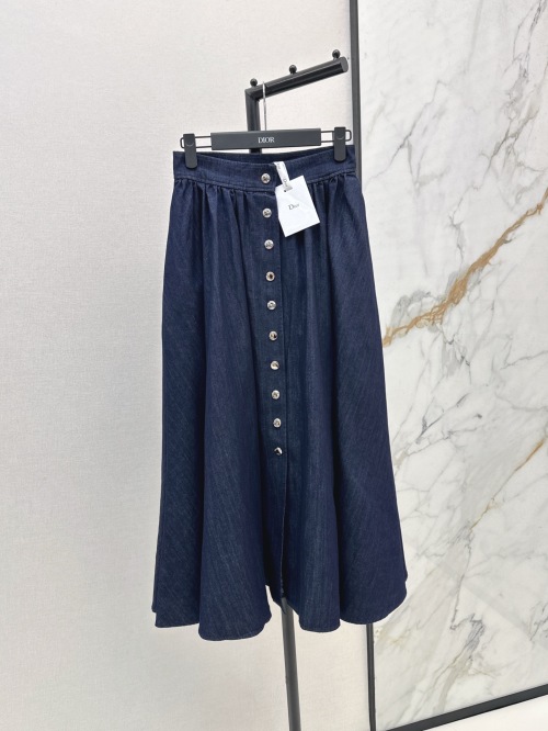 Dior Women's A-Line Denim Midi Skirt with Button Closure - High Waist 1 Dior Women's A-Line Denim Midi Skirt with Button Closure - High Waist