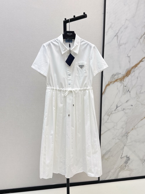 Prada Spring/Summer Cotton Poplin Midi Dress with Triangle Logo Accent 1 Prada Spring/Summer Cotton Poplin Midi Dress with Triangle Logo Accent