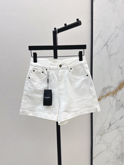 Saint Laurent Classic Embroidered Denim Shorts | High-Waisted, White 1 Saint Laurent Classic Embroidered Denim Shorts | High-Waisted, White