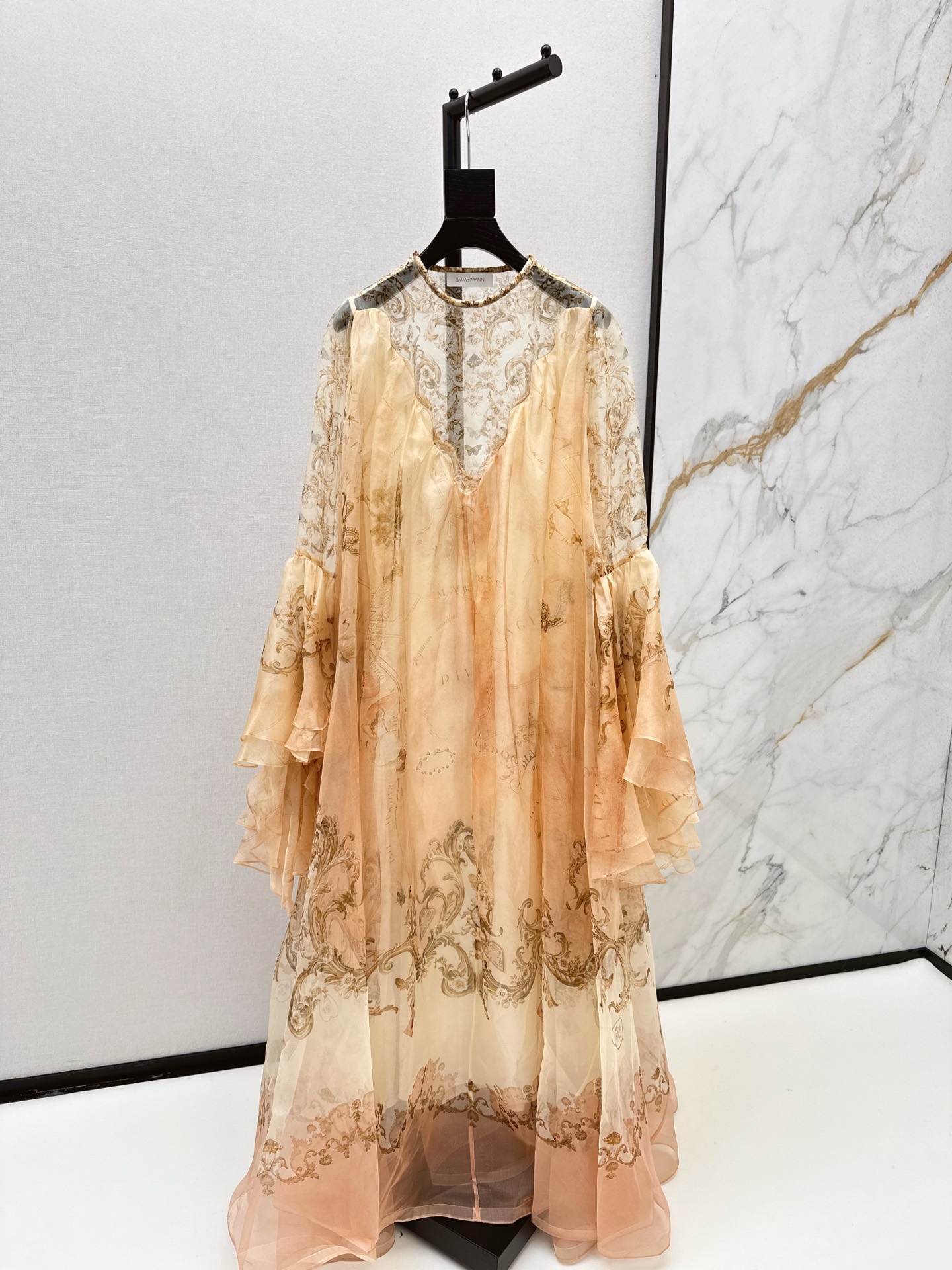 Zimmen-M Women's Resort Style Floral Print Silk Dress - Elegant & Chic