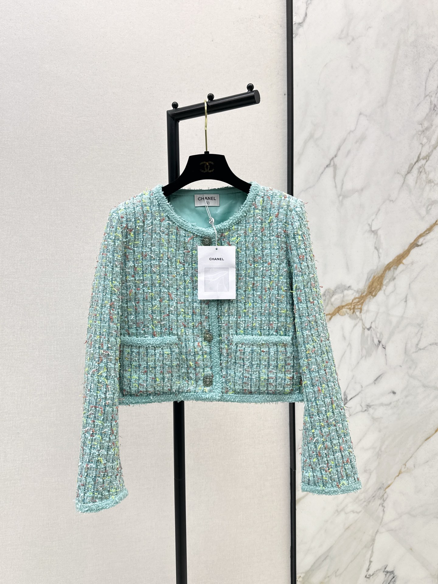 Chanel-Style Women's Tweed Jacket, Elegant Colorful Woven Coat, Slim Fit