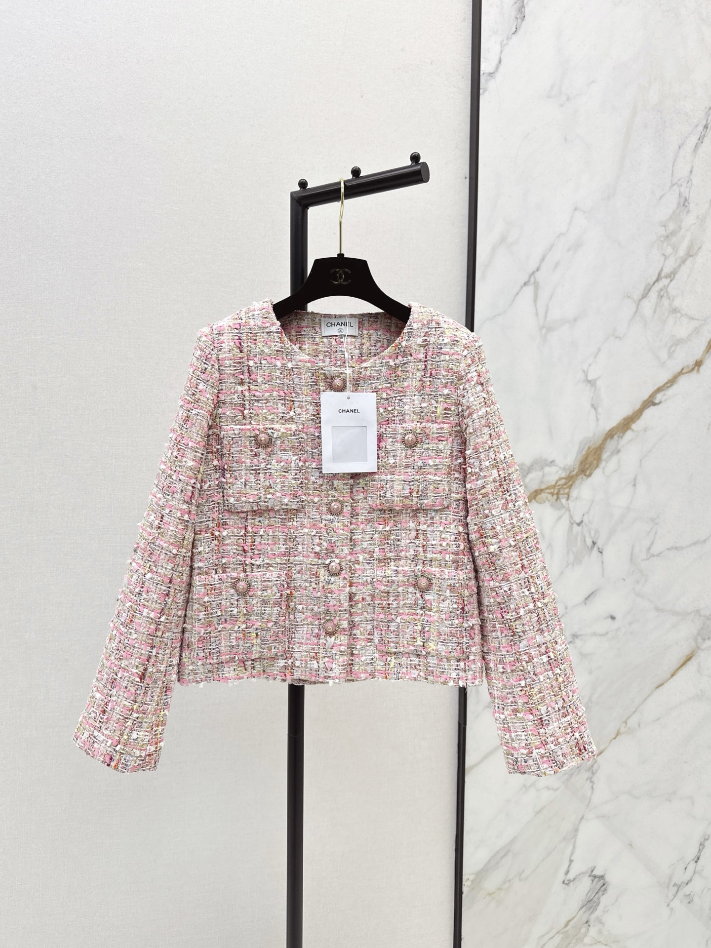 Chanel-Style Woven Tweed Jacket - Elegant Outerwear for Women