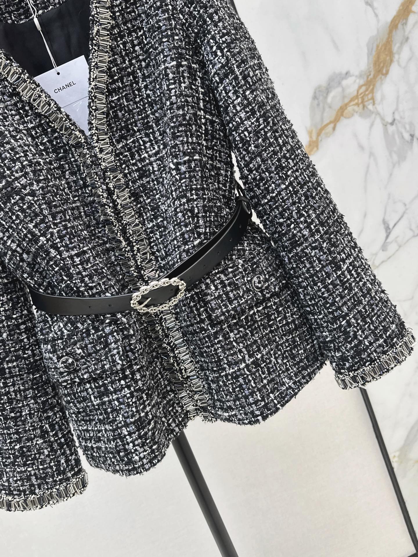 Chanel-Style Tweed Jacket - Elegant Women's Outerwear with Belt 6 i1758027096983 7651 0 4