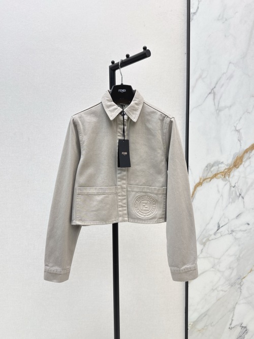 Fendi Women's Gray Denim Cropped Shirt Jacket Designer Stylish Outfit 1 Fendi Women's Gray Denim Cropped Shirt Jacket Designer Stylish Outfit