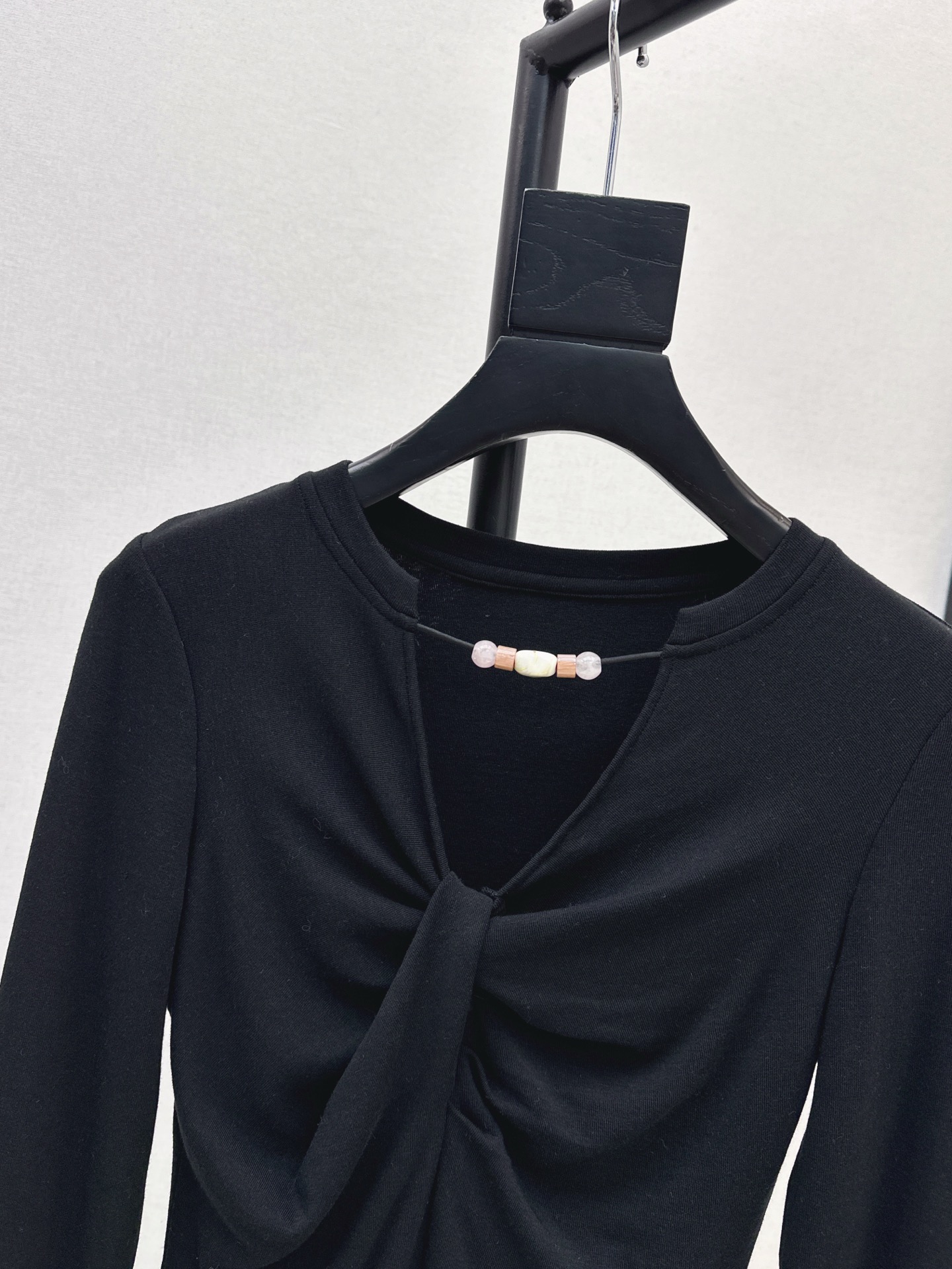 Elegant V-Neck Knot Front Long Sleeve Top with Pearl Detail - Slim Fit 5 i1758106159619 6285 0 3