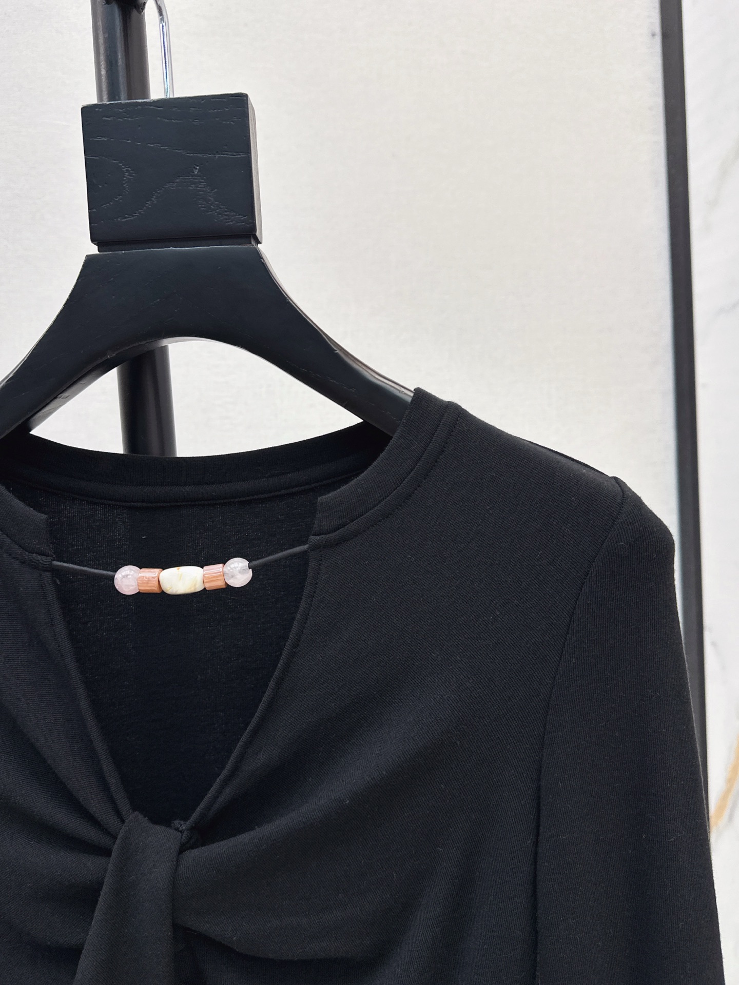 Elegant V-Neck Knot Front Long Sleeve Top with Pearl Detail - Slim Fit 6 i1758106161858 6650 0 4